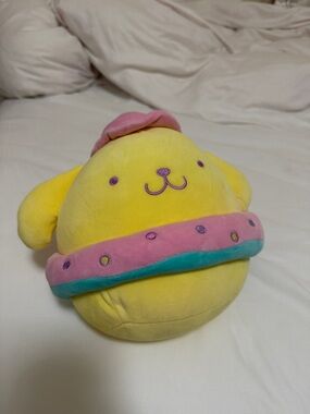 Sanrio Yellow Plush Puppy with Pink Hat and Donut Ring